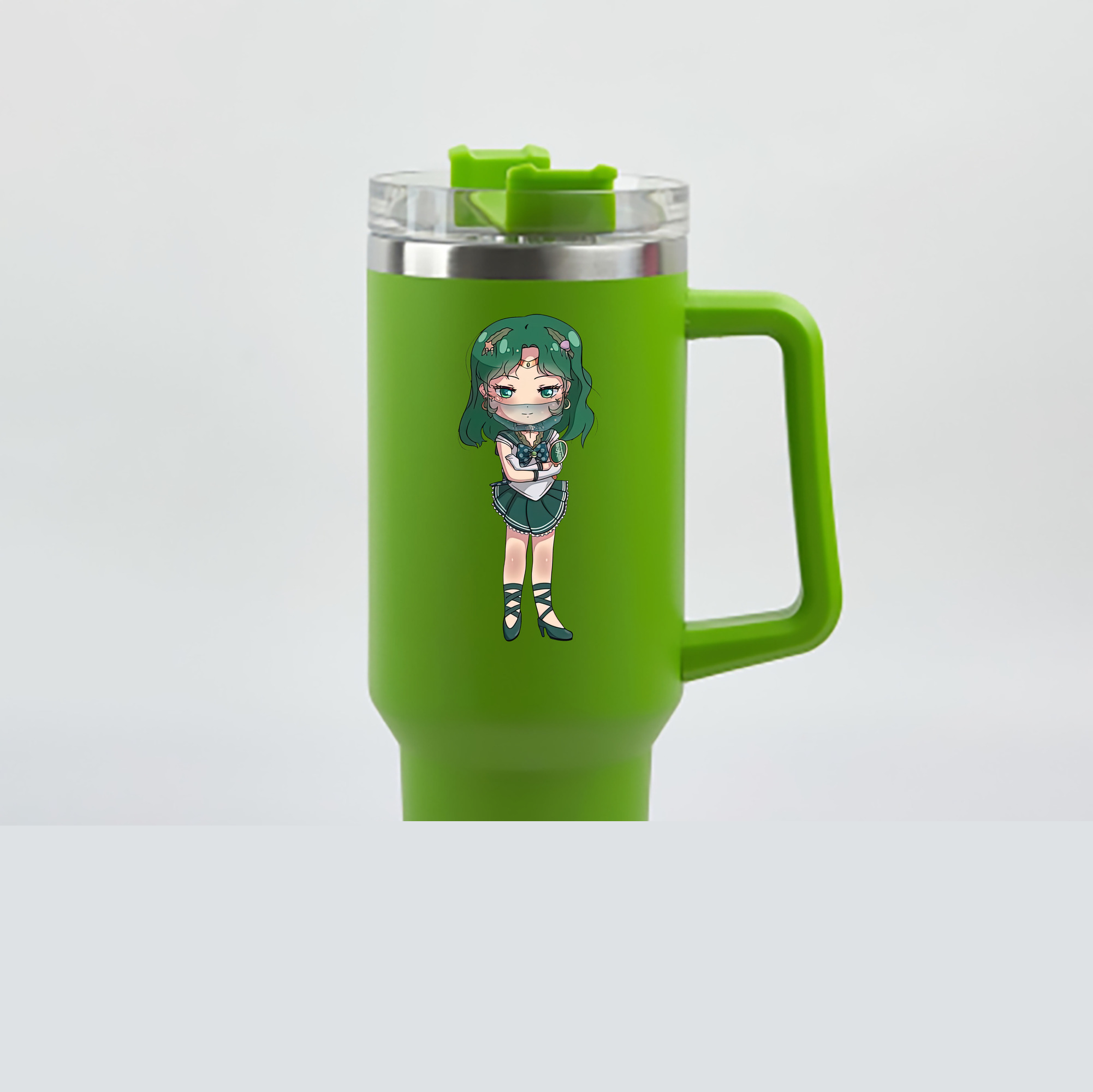 （画像用） 美少女戦士セーラームーン 海王 みちる（かいおう みちる） Sailor Moon Kaiou Michiru 1200mL車用タンブラー - クリスタルステッカー（プラスチックストロー付き）